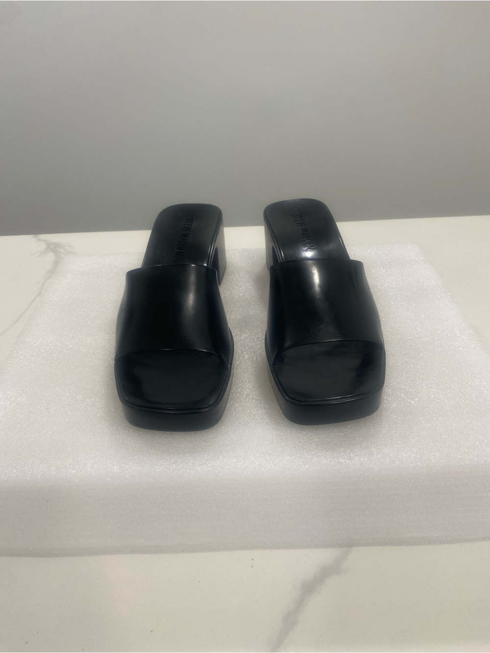 Steve Madden Black Square Toe Slide Mules